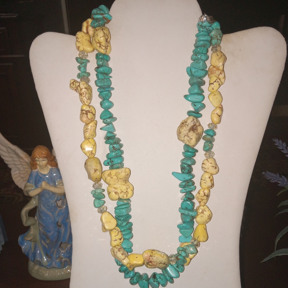 Blue and Yellow Turquoise Stone Necklace